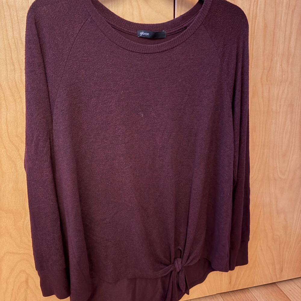 Gibson Women's Deep Burgundy cozy shirt bottom side tie small